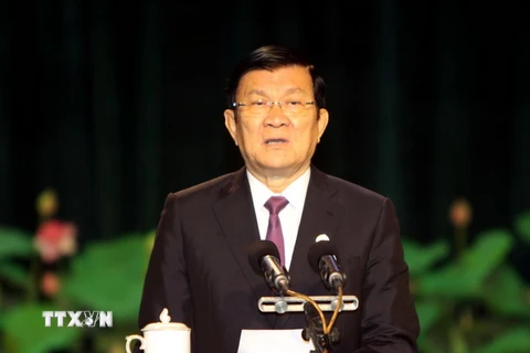 Chủ tịch nước Trương Tấn Sang phát biểu tại Đại hội. (Ảnh: Thanh Vũ/TTXVN)