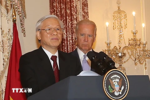 Tổng Bí thư Nguyễn Phú Trọng dự Chiêu đãi của Chính quyền Hoa Kỳ do Phó Tổng thống Hoa Kỳ Joe Biden chủ trì. (Ảnh: Trí Dũng/TTXVN)