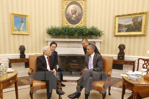 Tổng Bí thư Nguyễn Phú Trọng hội đàm với Tổng thống Hoa Kỳ Barack Obama. (Ảnh : Trí Dũng/TTXVN) 