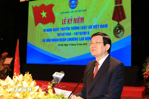 Chủ tịch nước Trương Tấn Sang tới dự và phát biểu tại buổi lễ. (Ảnh: Doãn Tấn/TTXVN)