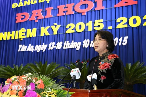 Bà Nguyễn Thị Kim Ngân phát biểu chỉ đạo Đại hội, sáng 14/10. (Ảnh: Thanh Bình/TTXVN)