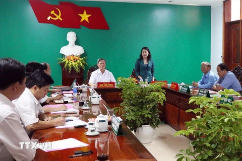 Bà Võ Thị Ánh Xuân phát biểu tại một buổi làm việcở tỉnh. (Ảnh: Công Mạo/TTXVN)