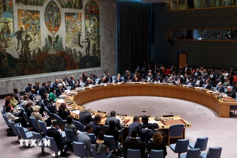 Toàn cảnh cuộc họp của Hội đồng bảo an Liên hợp quốc về Israel và Palestine ngày 22/10. (Ảnh: THX/TTXVN)
