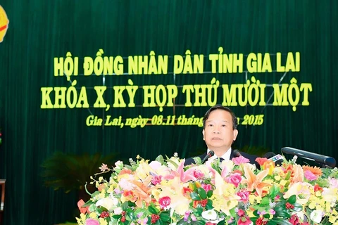 Chủ tịch HĐND Phạm Đình Thu phát biểu tại buổi khai mạc kỳ họp. (Nguồn: gialai.gov.vn) 