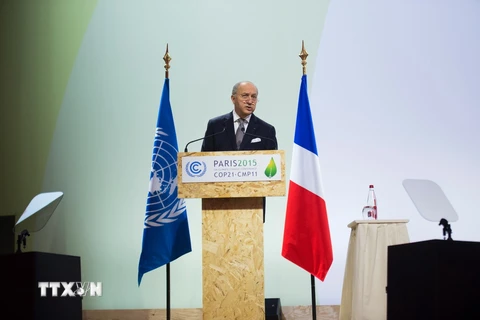 Ngoại trưởng Pháp Laurent Fabius phát biểu tại Hội nghị COP21 ở Le Bourget, phía bắc thủ đô Paris, Pháp ngày 7/12 vừa qua. (Ảnh: AFP/TTXVN)