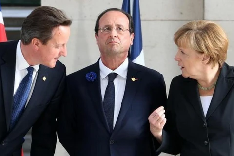 Thủ tướng Anh David Cameron, Tổng thống Pháp Francois Hollande và Thủ tướng Đức Angela Merkel. (Nguồn: Reuters)