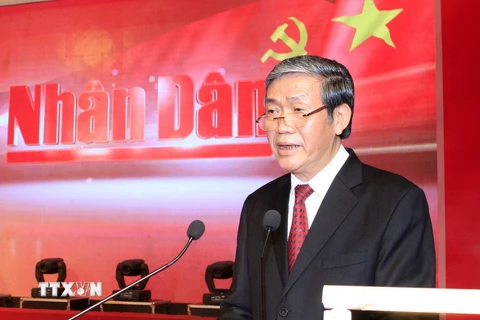 Ông Đinh Thế Huynh, Ủy viên Bộ Chính trị, Thường trực Ban Bí thư phát biểu tại lễ kỷ niệm. (Ảnh: Thống Nhất/TTXVN)