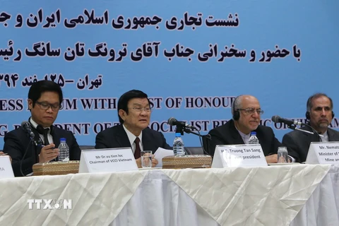 Chủ tịch nước Trương Tấn Sang dự và phát biểu tại Diễn đàn Doanh nghiệp Việt Nam-Iran. (Ảnh: Nguyễn Khang/TTXVN)