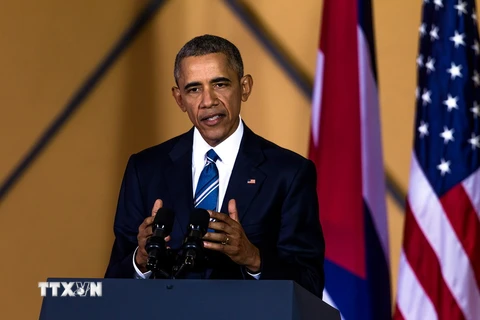 Tổng thống Mỹ Barack Obama phát biểu tại Cuba. (Ảnh: Lê Hà/TTXVN)