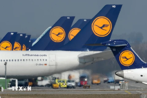 Máy bay của Hãng Lufthansa đỗ tại sân bay Franz-Josef-Strauss ở Munich. (Ảnh: AFP/TTXVN)