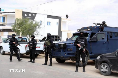 Cảnh sát Tunisia trong chiến dịch truy quét các phần tử khủng bố tại khu vực ngoại ô Tunis ngày 11/5 vừa qua. (Ảnh: AFP/TTXVN) 