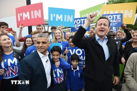 Thủ tướng Anh David Cameron (phải, trước) phát biểu tại thủ đô London ngày 30/5 vừa qua. (Ảnh: EPA/TTXVN)