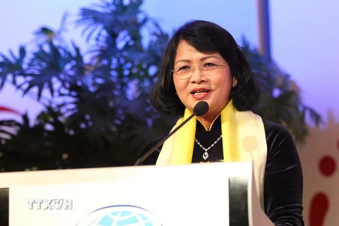 Phó Chủ tịch nước Đặng Thị Ngọc Thịnh phát biểu tại Lễ khai mạc Hội nghị. (Ảnh: Quang Hải/TTXVN)