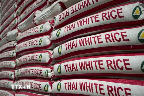 Gạo Thái Lan tại nhà máy ở Bangkok. (Ảnh: AFP/TTXVN)