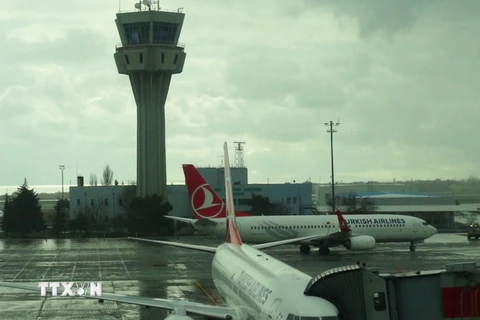 Máy bay của Hãng hàng không Turkish Airline tại sân bay Ataturk ở Istanbul, Thổ Nhĩ Kỳ ngày 31/12/2015. (Ảnh: THX/TTXVN)