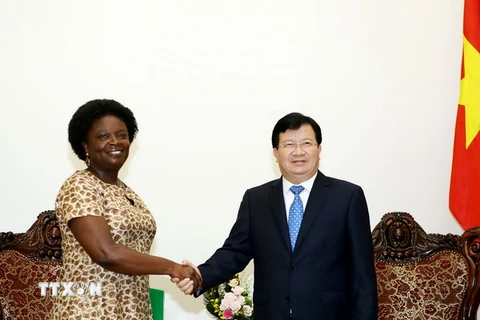 Phó Thủ tướng Trịnh Đình Dũng tiếp bà Victoria Kwakwa, Phó Chủ tịch Ngân hàng Thế giới phụ trách khu vực Đông Á-Thái Bình Dương. (Ảnh: Nguyễn Dân/TTXVN)