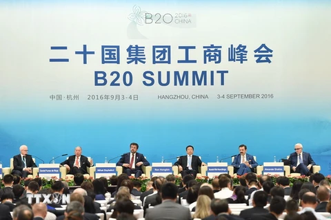 Các đại biểu tham dự Hội nghị cấp cao Doanh nghiệp B20 tại Hàng Châu. (Ảnh: THX/TTXVN)