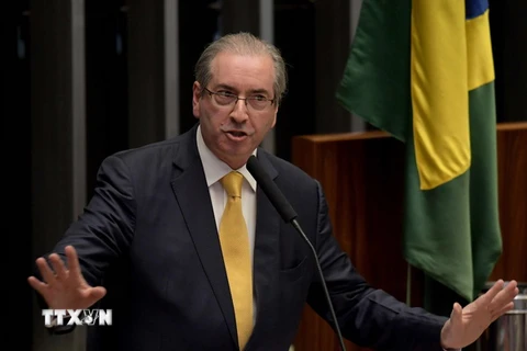 Cựu Chủ tịch Hạ viện Eduardo Cunha phát biểu tại phiên họp ở Brasilia ngày 12/9. (Ảnh: AFP/TTXVN)