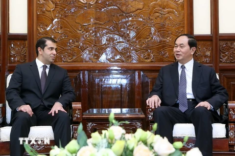 Chủ tịch nước Trần Đại Quang tiếp Ngài Anar Imanov, Đại sứ Cộng hoà Azerbaijan tại Việt Nam đến chào xã giao. (Ảnh: Nhan Sáng/TTXVN)