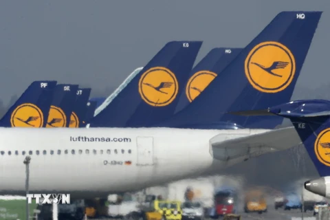 Máy bay của Hãng hàng không Lufthansa tại sân bay ở Munich trong một cuộc đình công. (Ảnh: AFP/TTXVN)