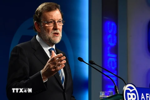 Quyền Thủ tướng Tây Ban Nha Mariano Rajoy trong cuộc họp báo tại Madrid ngày 26/9 vừa qua. (Ảnh: AFP/TTXVN)