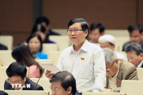 Đại biểu Quốc hội tỉnh Kon Tum Tô Văn Tám phát biểu ý kiến. (Ảnh: Phạm Kiên/TTXVN)