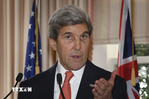  Ngoại trưởng Mỹ John Kerry trong cuộc họp báo ở Wellington, New Zealand ngày 13/11. (Ảnh: AP/TTXVN)
