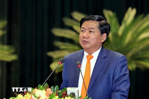 Bí thư Thành ủy Thành phố Hồ Chí Minh Đinh La Thăng phát biểu tại phiên bế mạc. (Ảnh: Thế Anh/TTXVN)