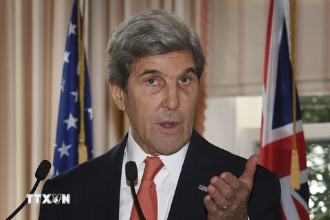Ngoại trưởng Mỹ John Kerry trong cuộc họp báo ở Wellington, New Zealand ngày 13/11 vừa qua. (Ảnh: AP/TTXVN)