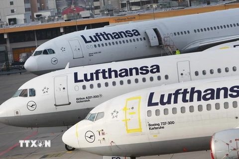 Máy bay của Hãng hàng không Lufthansa tại Frankfurt am Main, Đức ngày 23/11. (Ảnh: AFP/TTXVN)