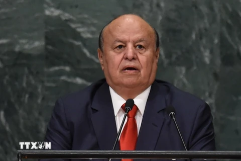 Tổng thống Yemen Abedrabbo Mansour Hadi phát biểu tại Khóa họp thứ 71 Đại hội đồng Liên hợp quốc ở New York (Mỹ) ngày 23/9 vưa qua. (Ảnh: AFP/TTXVN)