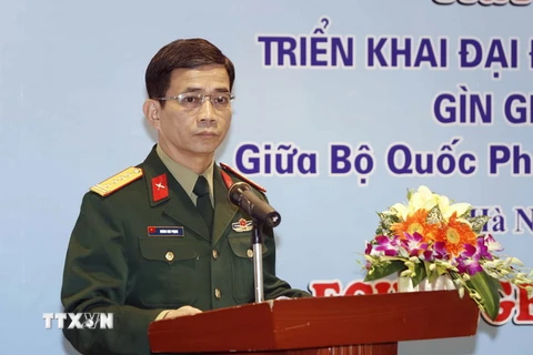Đại tá Hoàng Kim Phụng, Giám đốc Trung tâm Gìn giữ hòa bình Việt Nam phát biểu. (Ảnh: An Đăng/TTXVN)