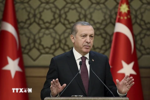 Tổng thống Thổ Nhĩ Kỳ Recep Tayyip Erdogan phát biểu trước các nhà lãnh đạo địa phương ở Ankara ngày 1/12 vừa qua. (Ảnh: AP/TTXVN)