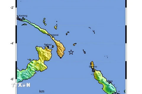 Bản đồ tâm chấn của trận động đất ở Papua New Guinea ngày 17/12. (Ảnh: EPA/TTXVN)