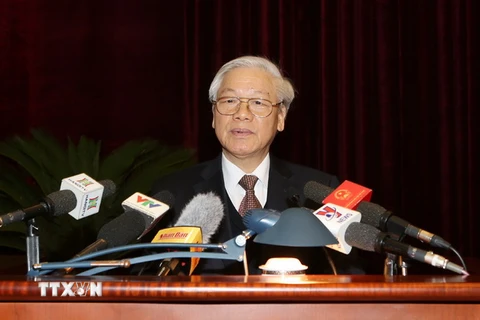Tổng Bí thư Nguyễn Phú Trọng phát biểu chỉ đạo Hội nghị. (Ảnh: Trí Dũng/TTXVN)