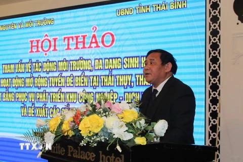 Phó Chủ tịch UBND tỉnh Thái Bình Phạm Văn Xuyên phát biểu tại hội thảo. (Ảnh: Xuân Tiến/TTXVN)
