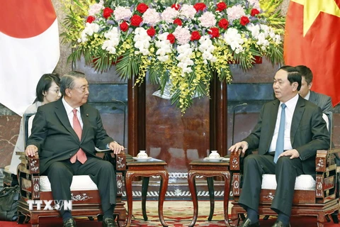 Chủ tịch nước Trần Đại Quang tiếp Ngài Oshima Tadamori, Chủ tịch Hạ viện Nhật Bản đang ở thăm chính thức Việt Nam. (Ảnh: Nhan Sáng/TTXVN) 