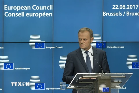 Chủ tịch Hội đồng châu Âu Donald Tusk tại cuộc họp báo chung ở Brussels ngày 22/6. (Ảnh: EPA/TTXVN)