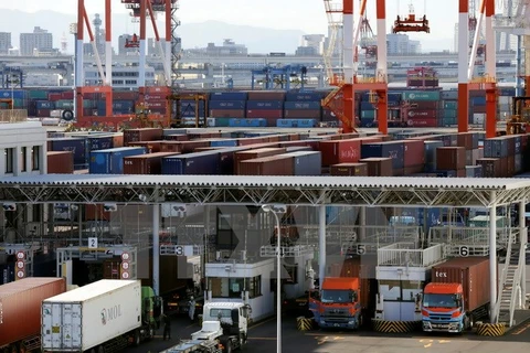 Bốc dỡ container hàng hóa ở cảng Tokyo của Nhật Bản. (Ảnh: EPA/TTXVN)