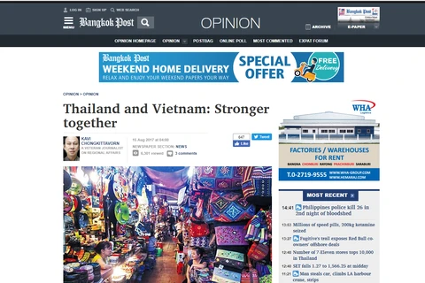Bài viết về quan hệ Việt Nam, Thái Lan trên tờ Bangkok Post. (Nguồn: Bangkok Post)