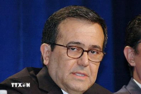  Bộ trưởng Kinh tế Mexico Ildefonso Guajardo tại vòng tái đàm phán thứ nhất Hiệp định NAFTA ở Washington, DC ngày 16/8 vừa qua. (Ảnh: Kyodo/TTXVN)