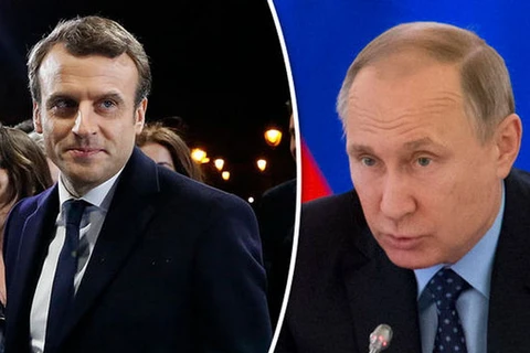 Tổng thống Nga Vladimir Putin và người đồng cấp Pháp Emmanuel Macron. (Nguồn: EPA/REUTERS)