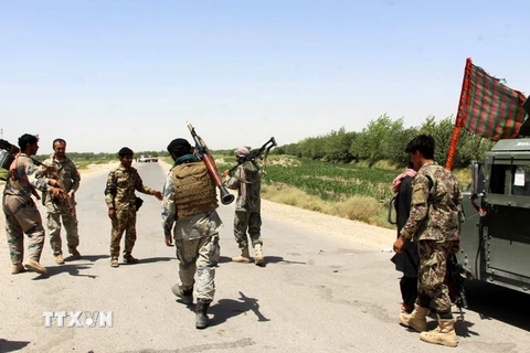 Lực lượng an ninh Afghanistan trong chiến dịch truy quét phiên quân Taliban tại quận Nawa, tỉnh Helmand, Afghanistan. (Ảnh: EPA/TTXVN)
