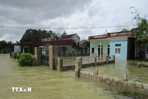 Nước ngập vào nhà dân xã Tượng Sơn, huyện Nông Cống, tỉnh Thanh Hóa. (Ảnh: Hoa Mai/TTXVN)