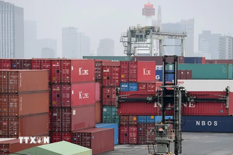 Xếp dỡ hàng hóa tại cảng Tokyo, Nhật Bản. (Ảnh: AFP/TTXVN)