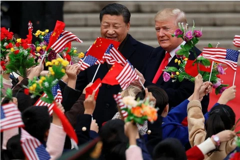 Chủ tịch Trung Quốc Tập Cận Bình đón Tổng thống Hoa Kỳ Donald Trump ngày 9/11. (Nguồn: reuters)