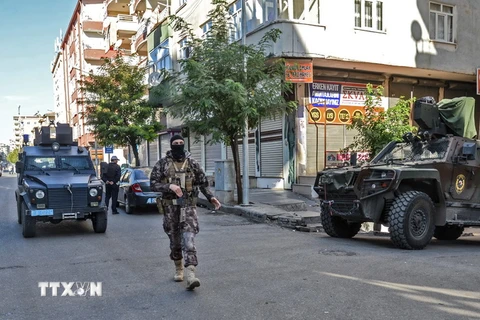 Cảnh sát Thổ Nhĩ Kỳ làm nhiệm vụ tại Diyarbakir ngày 3/11 vừa qua. (Ảnh: AFP/TTXVN)