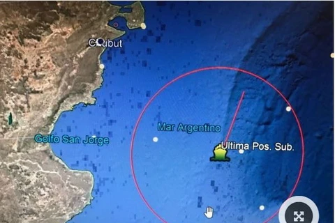 Vị trí tàu phát tín hiệu lần cuối hôm 15/11 vừa qua trên biển Nam Đại Tây Dương. (Nguồn: Clarín)