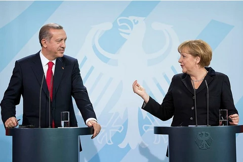 Tổng thống Thổ Nhĩ Kỳ Recep Tayyip Erdogan và Thủ tướng Đức Angela Merkel. (Nguồn: getty images)