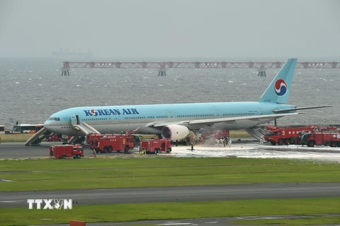 Máy bay Boeing 777 của hãng hàng không Korean Air tại sân bay Haneda ở thủ đô Tokyo, Nhật Bản. (Ảnh: AFP/TTXVN)